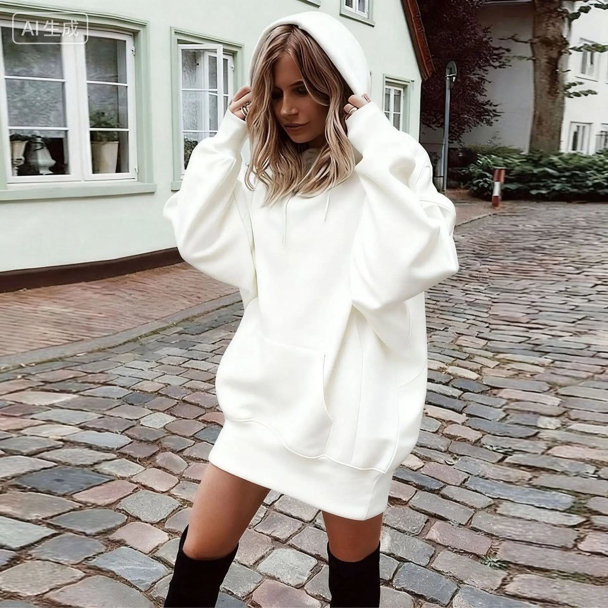 Oversized Hoodie Dress Women Loose Long Sleeve Pocket Drawstring Sweatshirt Dress Casual Streetwear Daily Wear Warm Pullover NO RODENTS LUXURY