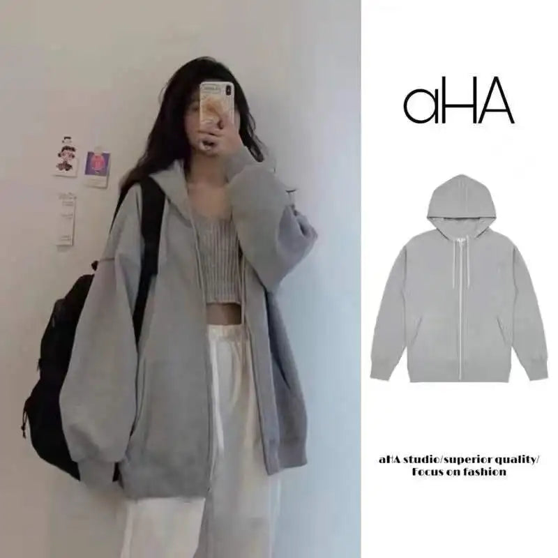 Oversized Hoodie Women Men Thick Fleece Zip Up Sweatshirt Unisex Plain Color Loose Fit Casual Pullover M-5XL Cotton Loungewear NO RODENTS LUXURY