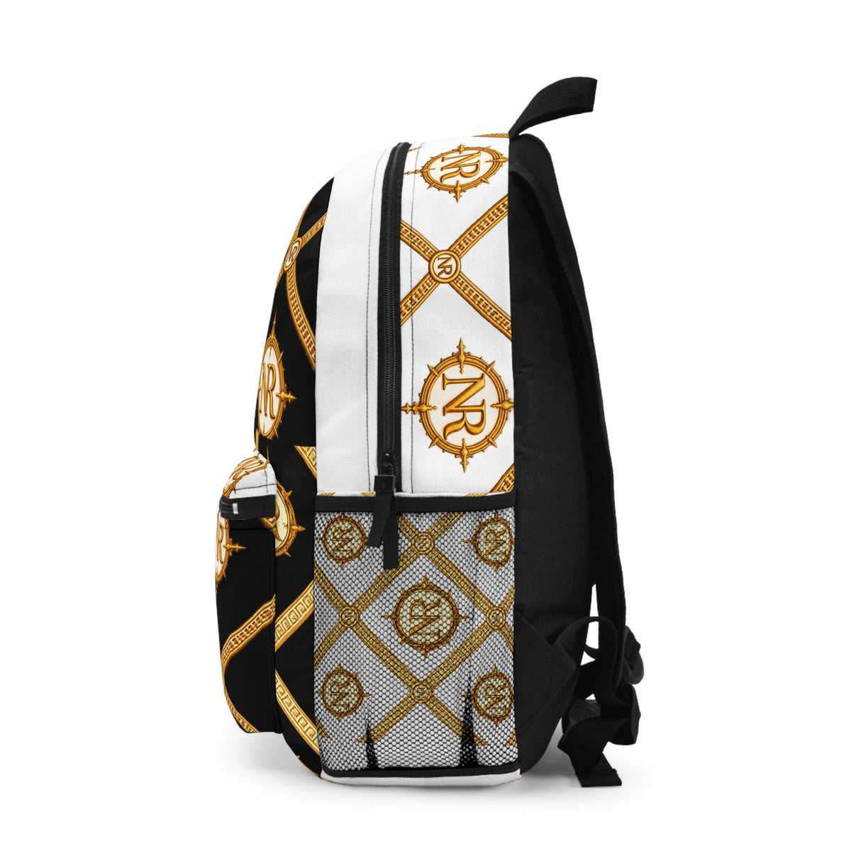 Monogram Compass Pattern Backpack — Luxe Black & Gold Nautical Design Printify