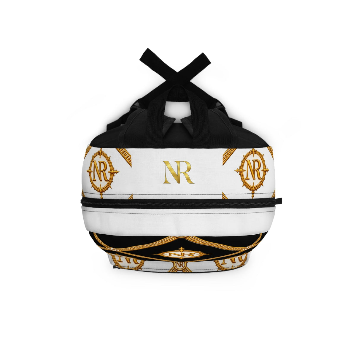 Monogram Compass Pattern Backpack — Luxe Black & Gold Nautical Design Printify
