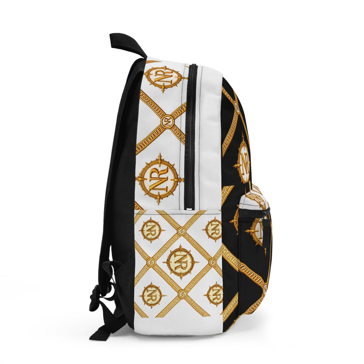 Monogram Compass Pattern Backpack — Luxe Black & Gold Nautical Design Printify