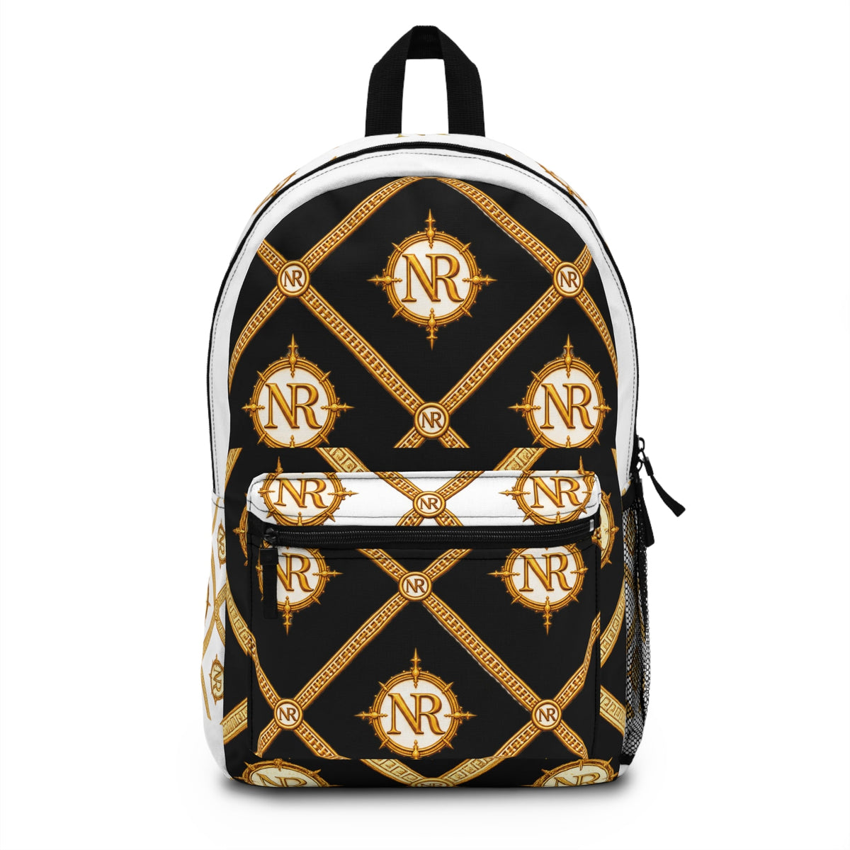 Monogram Compass Pattern Backpack — Luxe Black & Gold Nautical Design Printify
