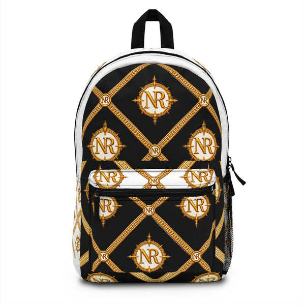 Monogram Compass Pattern Backpack — Luxe Black & Gold Nautical Design Printify