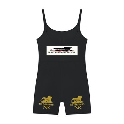NR Women's U-neck yoga romper in black, showing front view.
