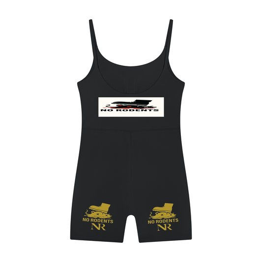 NR Women's U-neck yoga romper in black, showing front view.