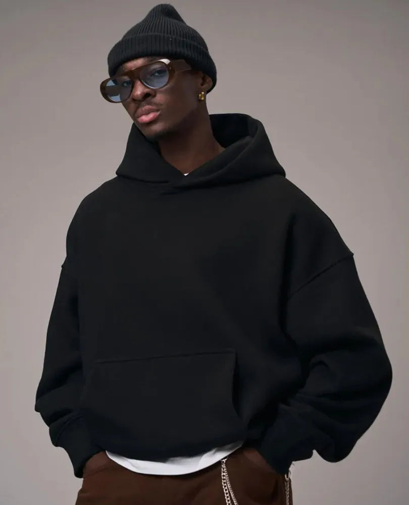Men Oversized Solid Hoodie Streetwear Loose Pullover Hooded Sweatshirt Casual Hip Hop Basic Pocket Hoodies Women Daily Tracksuit NO RODENTS LUXURY