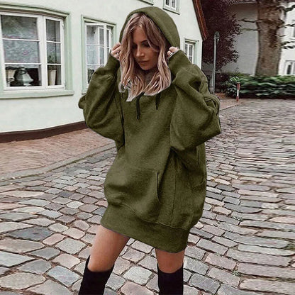 Oversized Hoodie Dress Women Loose Long Sleeve Pocket Drawstring Sweatshirt Dress Casual Streetwear Daily Wear Warm Pullover NO RODENTS LUXURY