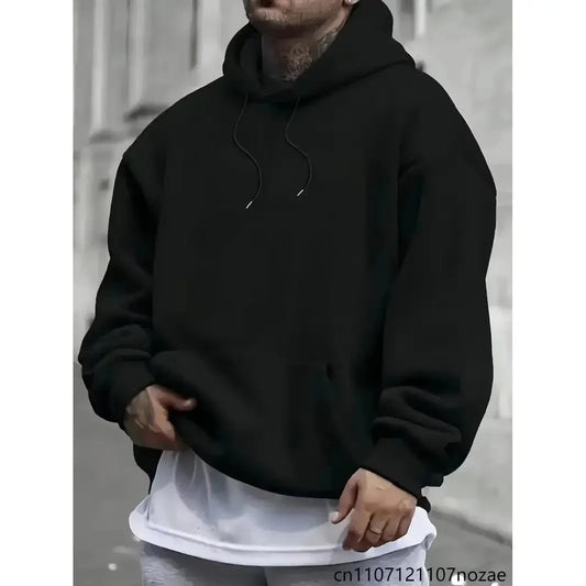 Men Oversized Hoodie Drop Shoulder Loose Fit Sweatshirt With Kangaroo Pocket Solid Color Pullover Long Sleeve Streetwear Casual NO RODENTS LUXURY
