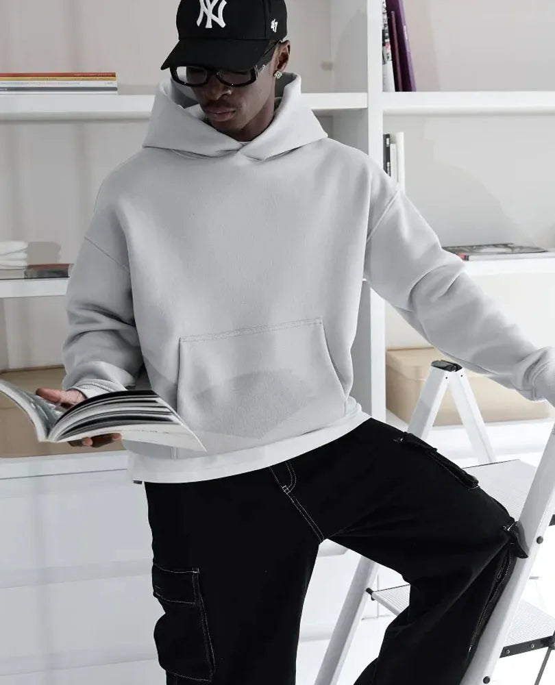 Men Oversized Solid Hoodie Streetwear Loose Pullover Hooded Sweatshirt Casual Hip Hop Basic Pocket Hoodies Women Daily Tracksuit NO RODENTS LUXURY