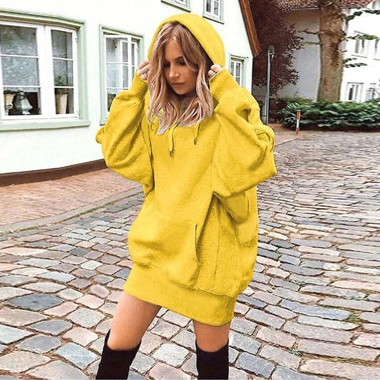 Oversized Hoodie Dress Women Loose Long Sleeve Pocket Drawstring Sweatshirt Dress Casual Streetwear Daily Wear Warm Pullover NO RODENTS LUXURY