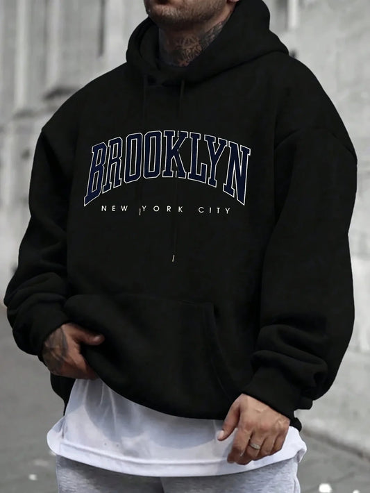 American street style men's hooded pullover, curved font print. Hip, relaxed, comfortable, casual and cool hoodie shirt. NO RODENTS LUXURY