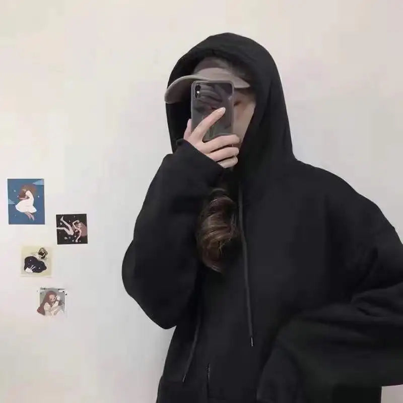 Oversized Hoodie Women Men  Thick Fleece Zip Up Sweatshirt Unisex Plain Color Loose Fit Casual Pullover M-5XL Cotton Loungewear NO RODENTS LUXURY