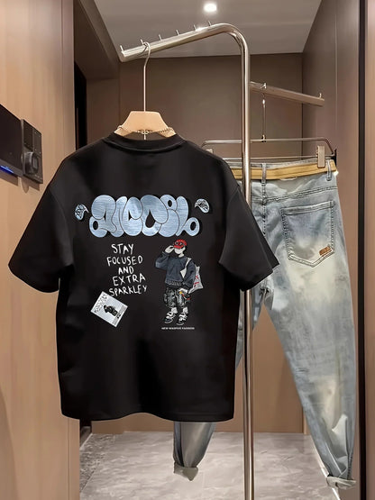 Men's Oversized T-shirt Streetwear Cartoon Boy Graphic Tees Casual Cotton Short Sleeve Tops Summer for Trendy Youth NO RODENTS LUXURY