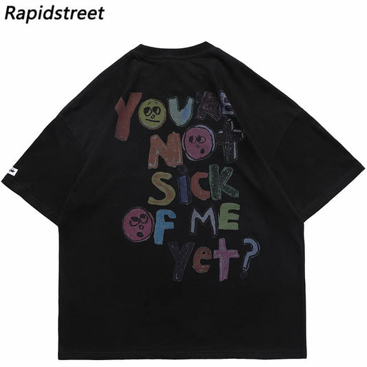Men Oversize T Shirt Hip Hop Streetwear Painting Letter Heart Rainbow Angels Graphic Tshirt Harajuku Cotton T-Shirt Unisex NO RODENTS LUXURY