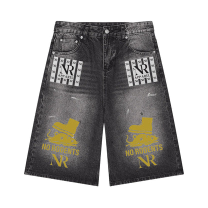 No Rodents Men’s Vintage Wash Wide Leg Denim Shorts ODMPOD