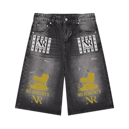 No Rodents Men’s Vintage Wash Wide Leg Denim Shorts ODMPOD