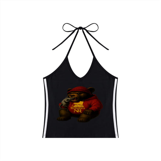 No Rodents, Women's Color Block Halter Crop Tank Top ODMPOD